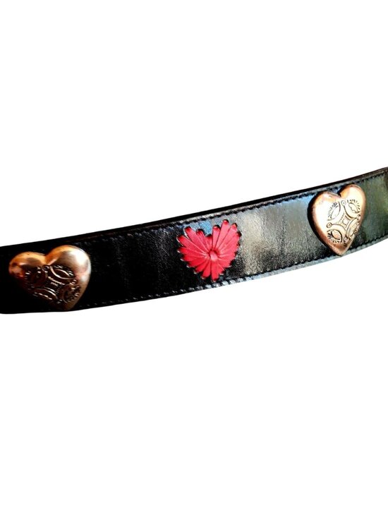 Vintage Cowgirl Belt 28 Heart Concho  Stitched Black Leather Made In Mexico 80s main image 6
